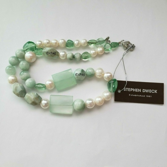 Stephen Dweck Sterling Silver Fresh Water Pearl & Gemstone Necklace 19" - Picture 2 of 5